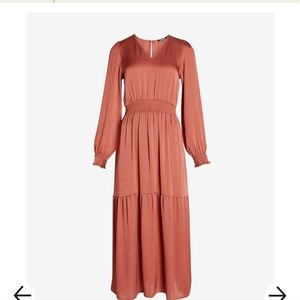 EXPRESS Satin Tiered V-Neck Maxi Dress